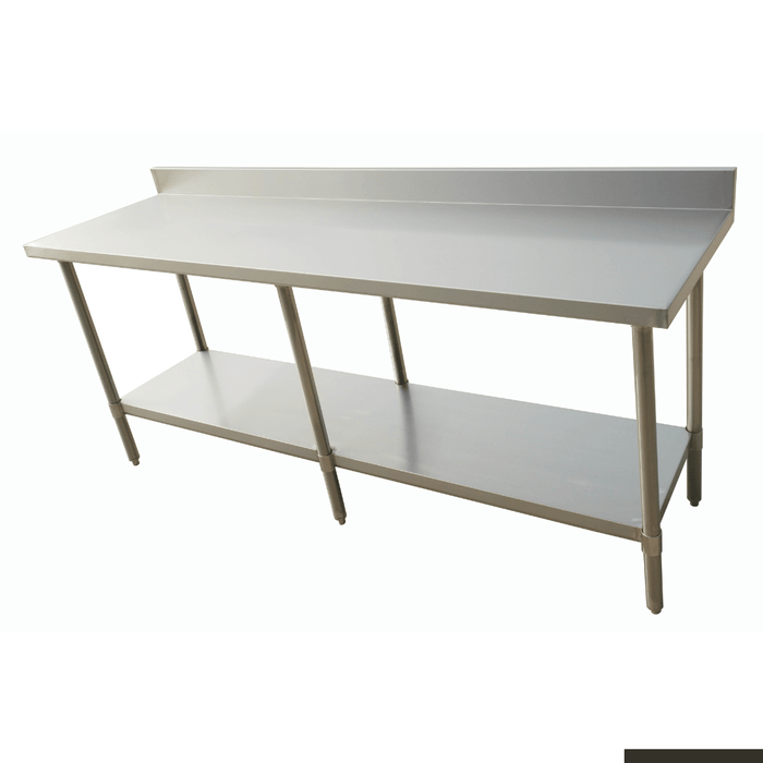 2400-7-WBB Economic 304 Grade Stainless Steel Table with splashback  2400x700x900 - 6 legs