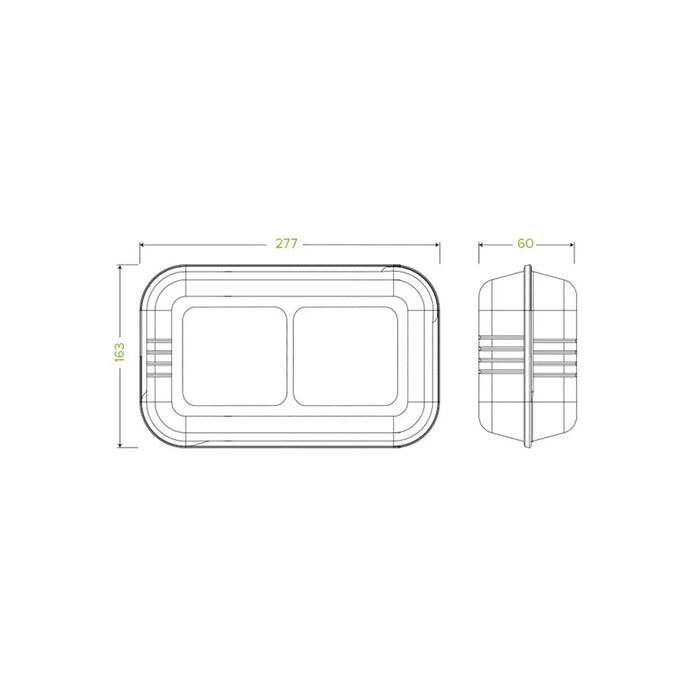 28x16x7cm - 11.6x6x3" 2-Compartment White BioCane Clamshell Ctn 100pcs