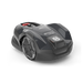 Side view of a Husqvarna robotic lawn mower showcasing its design.