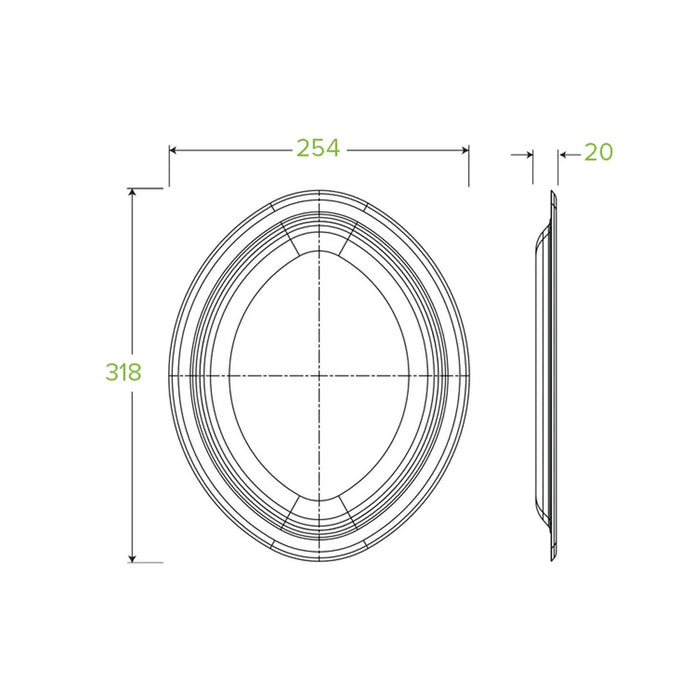 32x25cm - 12.5x10” Oval BioCane Plate Ctn 500pcs