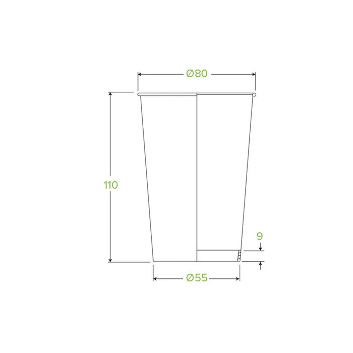 350ml - 12oz (80mm) White Green Line Single Wall BioCup Ctn 1000pcs