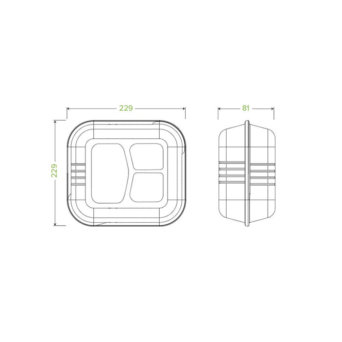 23x23x8cm 3-Compartment White BioCane Clamshell Ctn 200pcs
