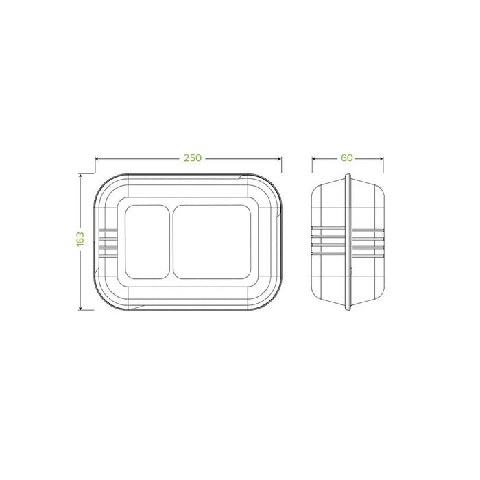 23x15x8cm - 9x6x3" 2-Compartment White BioCane Clamshell Ctn 250pcs