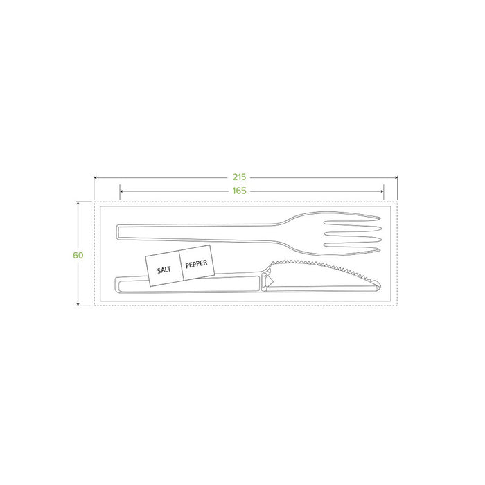 16.5cm - 6.5" PLA Knife, Fork, Napkin, Salt & Pepper Set Ctn 250pcs