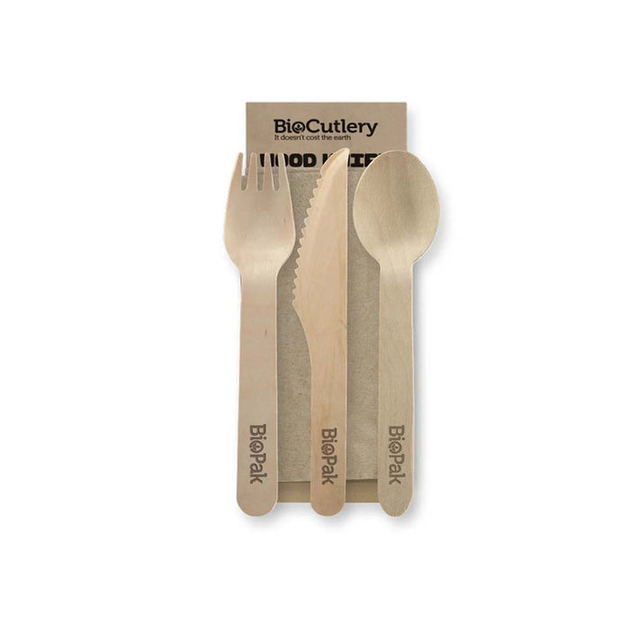 16cm Wood Knife, Fork, Spoon & Napkin Set Ctn 400pcs