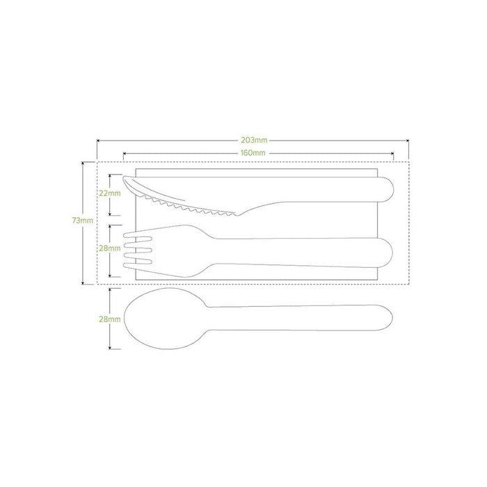 16cm Wood Knife, Fork, Spoon & Napkin Set Ctn 400pcs