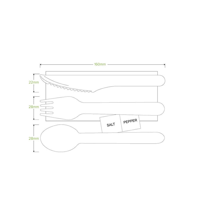 16cm Wood Knife, Fork, Spoon, Napkin, Salt And Pepper Set Ctn 400pcs