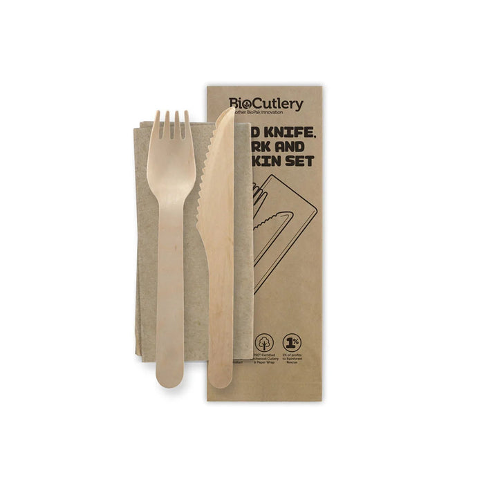16cm Wood Knife, Fork & Napkin Set Ctn 400pcs