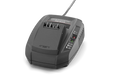 Front view of a Husqvarna battery charger with LED indicators.