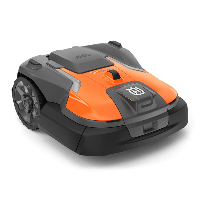 Husqvarna Automower® 580 EPOS®. Front view of a robotic lawn mower.