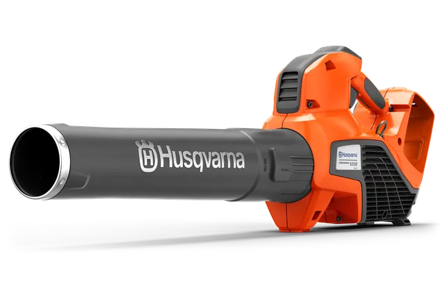 Side view of a Husqvarna leaf blower showcasing its design and features.