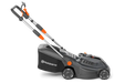 Side view of a Husqvarna battery-powered lawn mower.