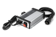 Front view of a Husqvarna battery charger with cables.