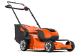 Side view of a Husqvarna battery-powered lawn mower.