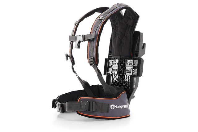 Front view of a Husqvarna harness with adjustable straps and padded support.
