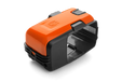 Side view of a Husqvarna battery casing, showcasing its design.