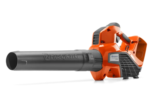 Side view of a Husqvarna leaf blower, showcasing its design and features.