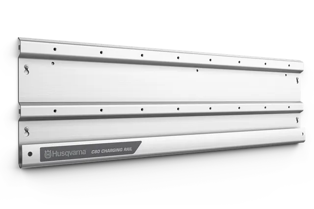 Side view of a Husqvarna C80 charging rail with multiple mounting holes.