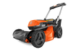 Side view of a Husqvarna battery-powered lawn mower.