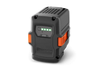Front view of a Husqvarna B70 battery with LED indicator lights.