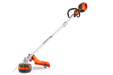 Side view of a Husqvarna battery-powered grass trimmer.