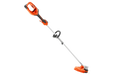 Side view of a cordless string trimmer with ergonomic handle.