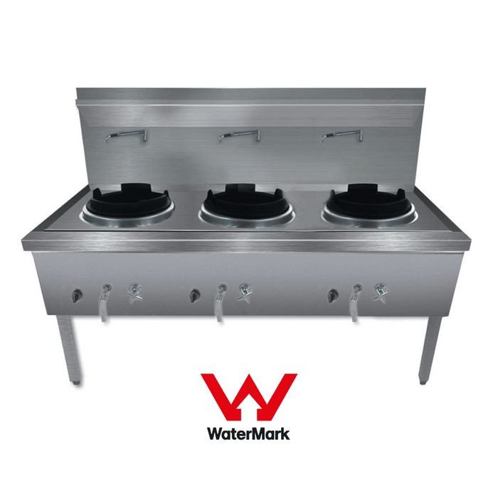 Gasmax Stainless Steel Waterless LPG Triple Wok Chimney Burner - WW-3LC