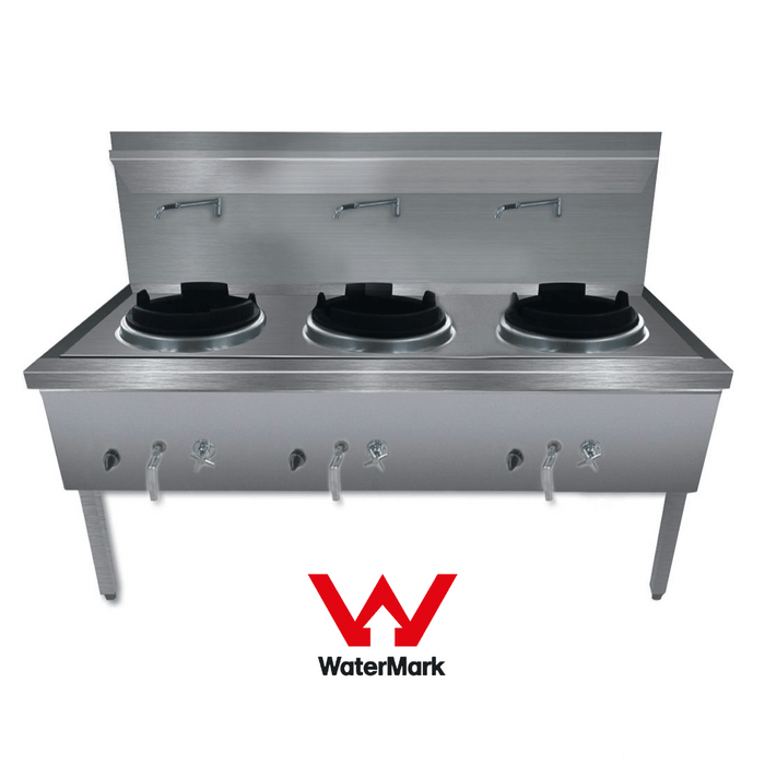 Gasmax Stainless Steel Waterless Nature Gas Triple Wok Chimney Burner - WW-3NC