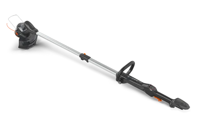 Side view of a Gardena string trimmer with adjustable handle.
