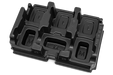 Top view of a plastic tray with compartments labeled 'L' and 'M'.