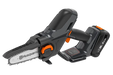 Side view of a Husqvarna battery-powered chainsaw with ergonomic handle.