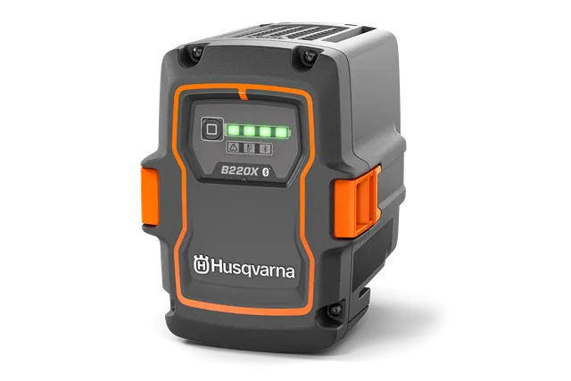 Front view of a Husqvarna B220X battery with indicator lights.
